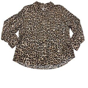 Chico's Animal/Leopard Print Long Sleeve Modal/Rayon Button Down Top Women's XL